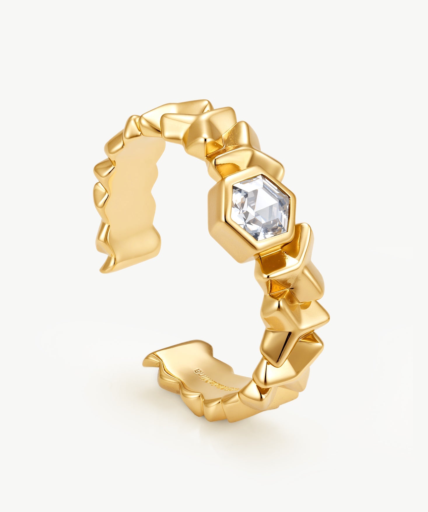 MaiaMina Open Ring Gold Vermeil Hexagon CZ Geometric Statement Ring LYNKA