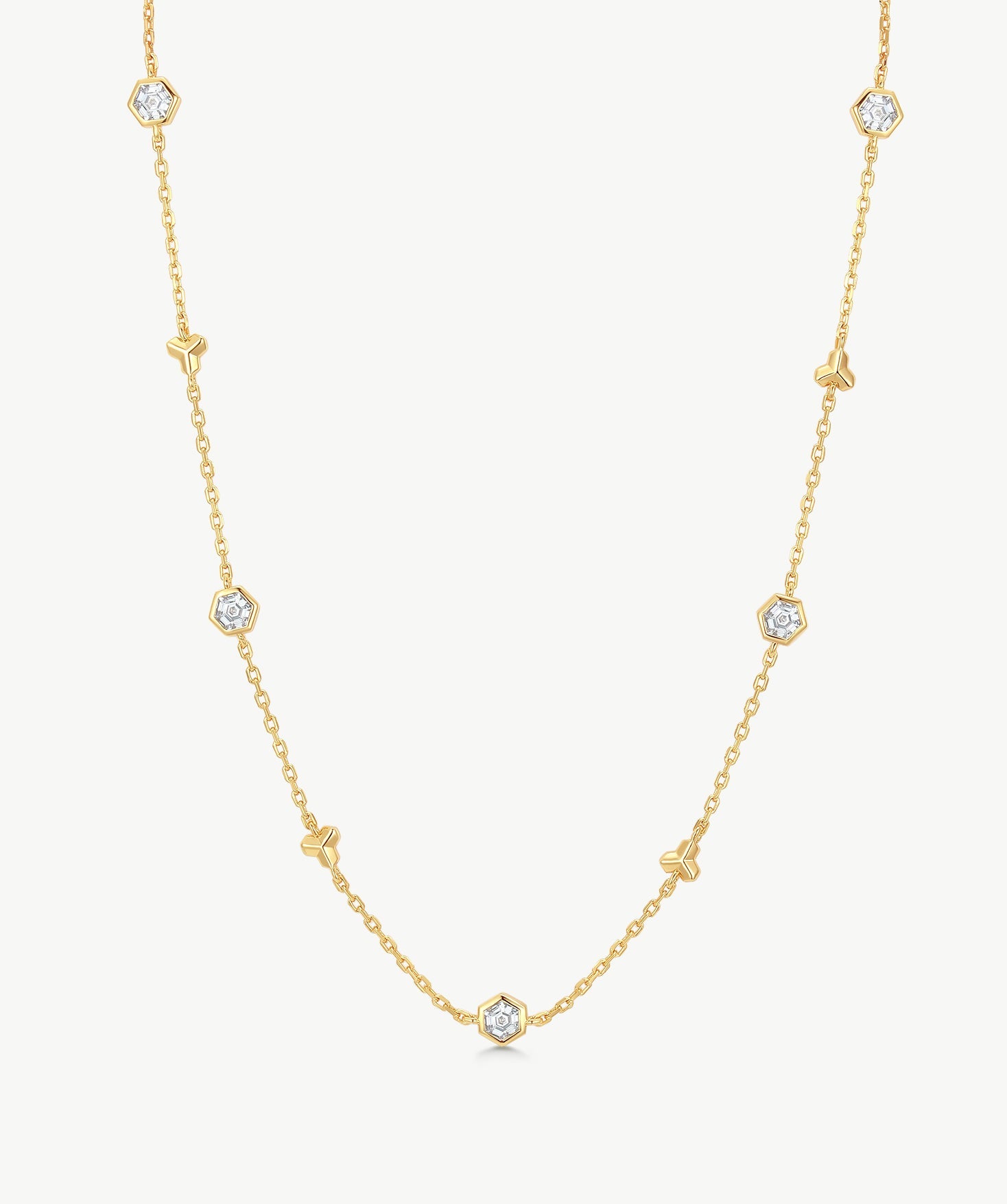 MaiaMina Gold Station Necklace Hexagon CZ Chain Layering Necklace LYNKA