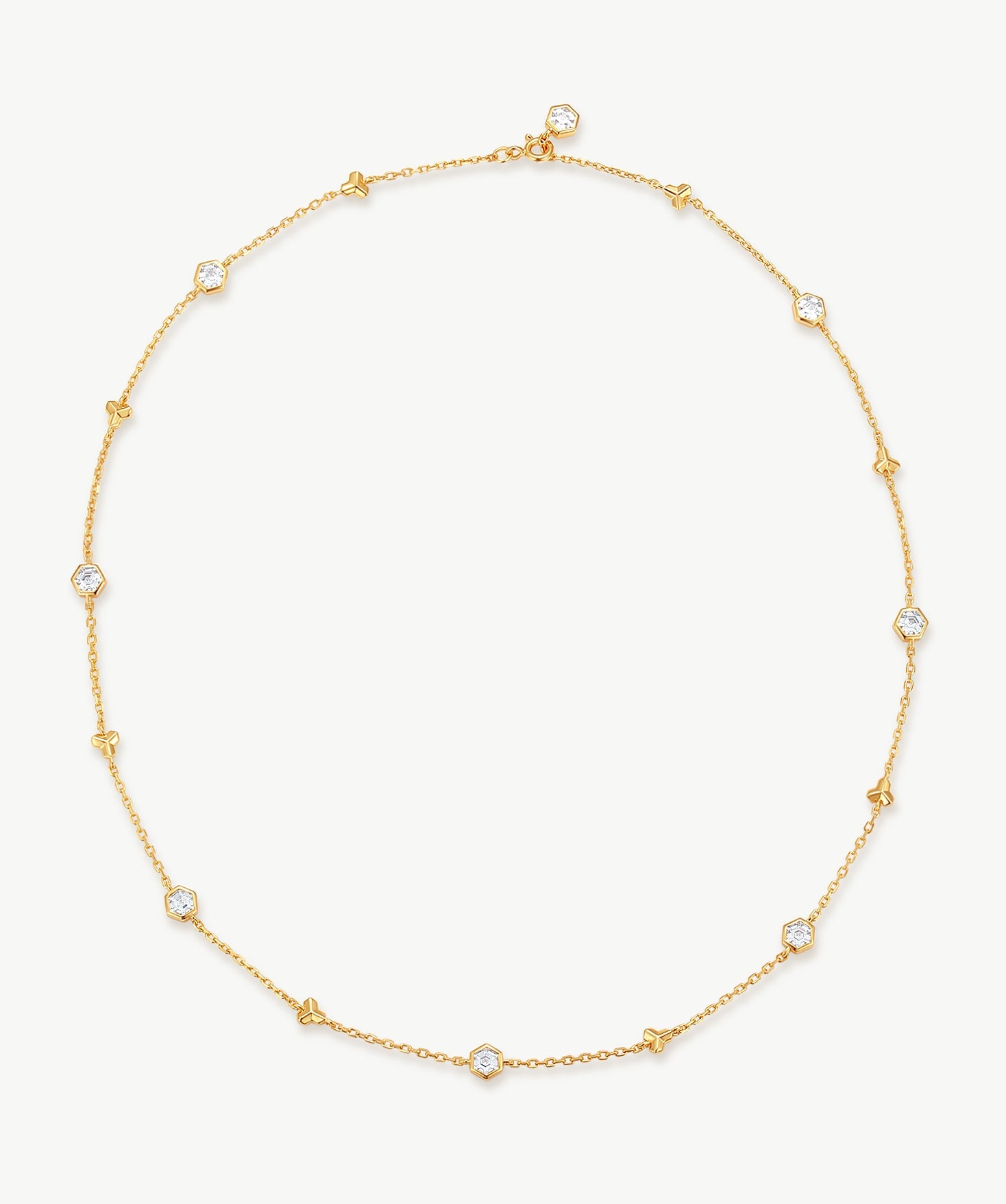 MaiaMina Gold Station Necklace Hexagon CZ Chain Layering Necklace LYNKA