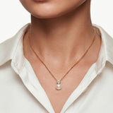 MaiaMina Gold Pearl Pendant Necklace Hexagon CZ Freshwater Pearl Drop LYNKA