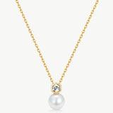 MaiaMina Gold Pearl Pendant Necklace Hexagon CZ Freshwater Pearl Drop LYNKA