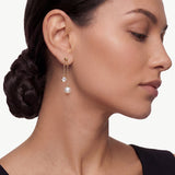 MaiaMina Adjustable Pearl Drop Earrings Gold Chain Dangle Hexagon CZ LYNKA