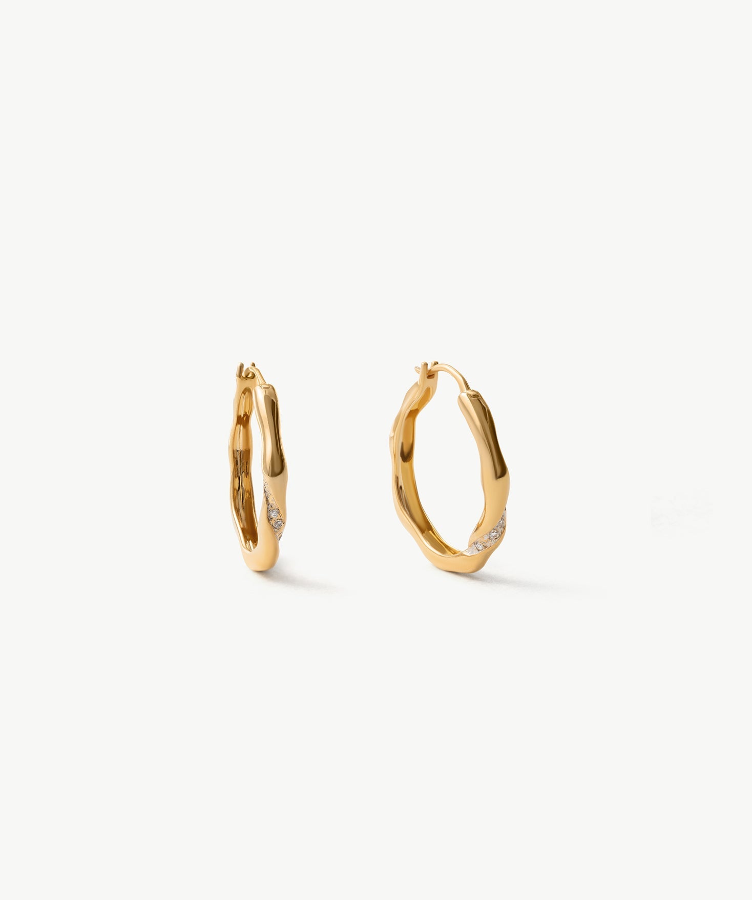 Molten Eroded Hoop Earrings – Sculptural Gold Hoops with Pavé Detailing | MaiaMina