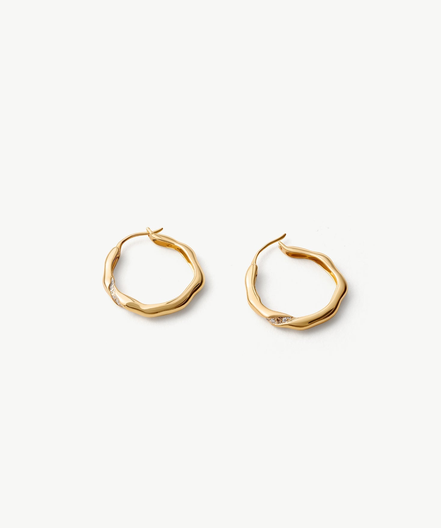 Molten Eroded Hoop Earrings – Sculptural Gold Hoops with Pavé Detailing | MaiaMina