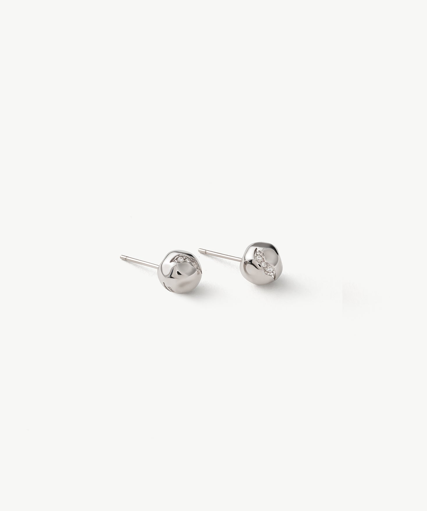 Silver Molten Stud Earrings with Pavé Detail – Rhodium Plated Recycled Silver | MaiaMina