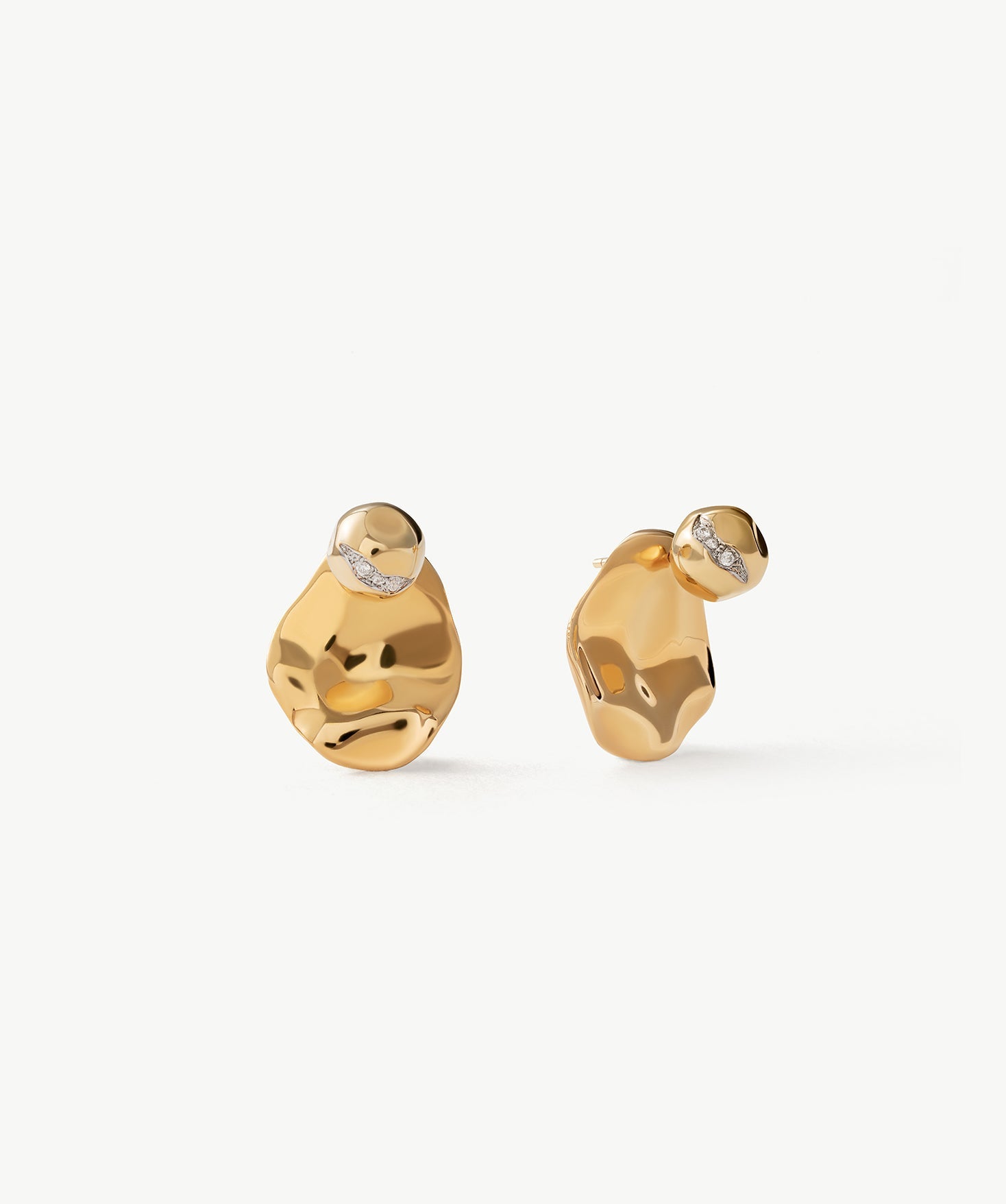 Molten Eroded Stud Earrings – Sculptural Gold Studs with Pavé Detailing | MaiaMina