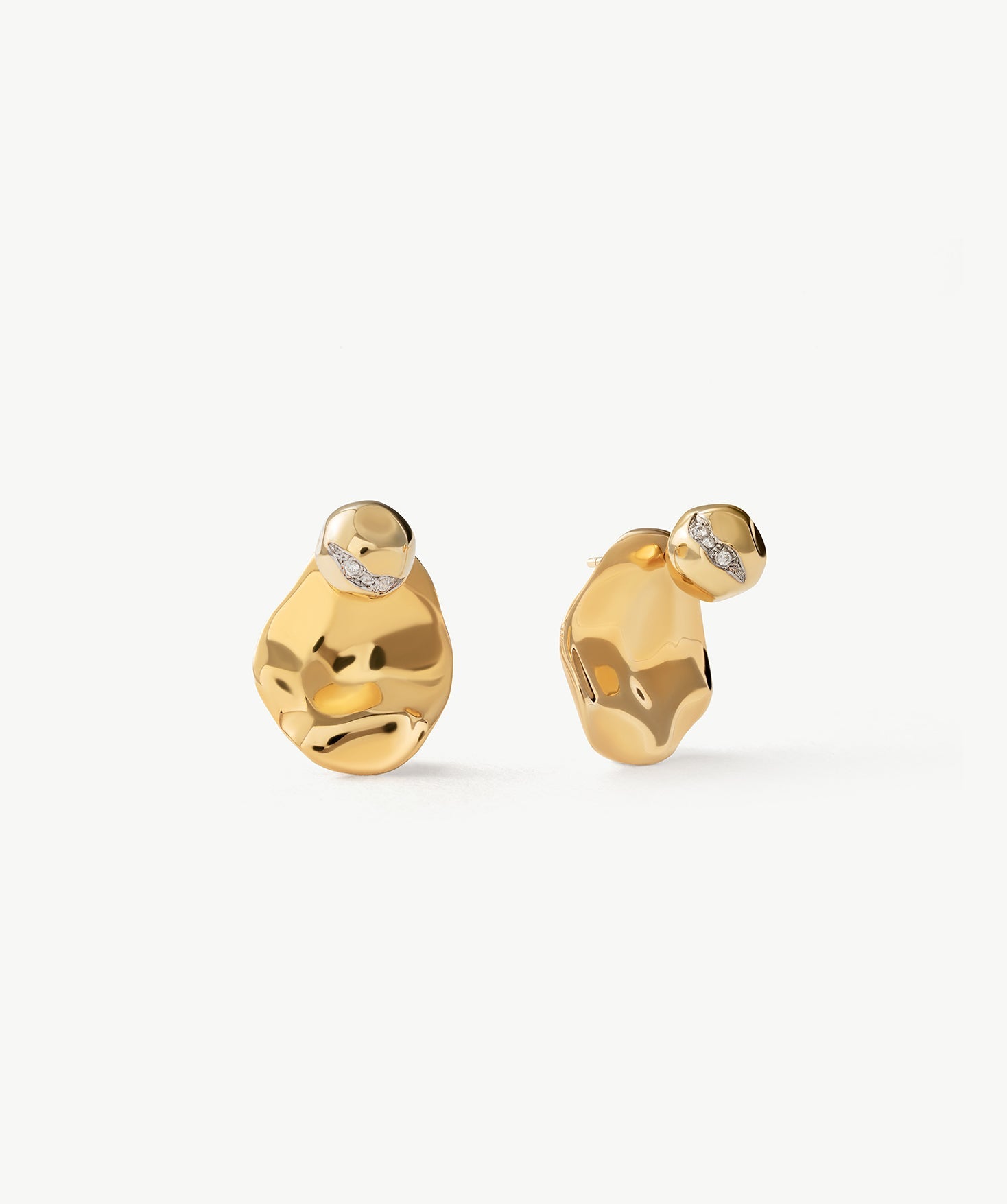 Molten Eroded Stud Earrings – Sculptural Gold Studs with Pavé Detailing | MaiaMina