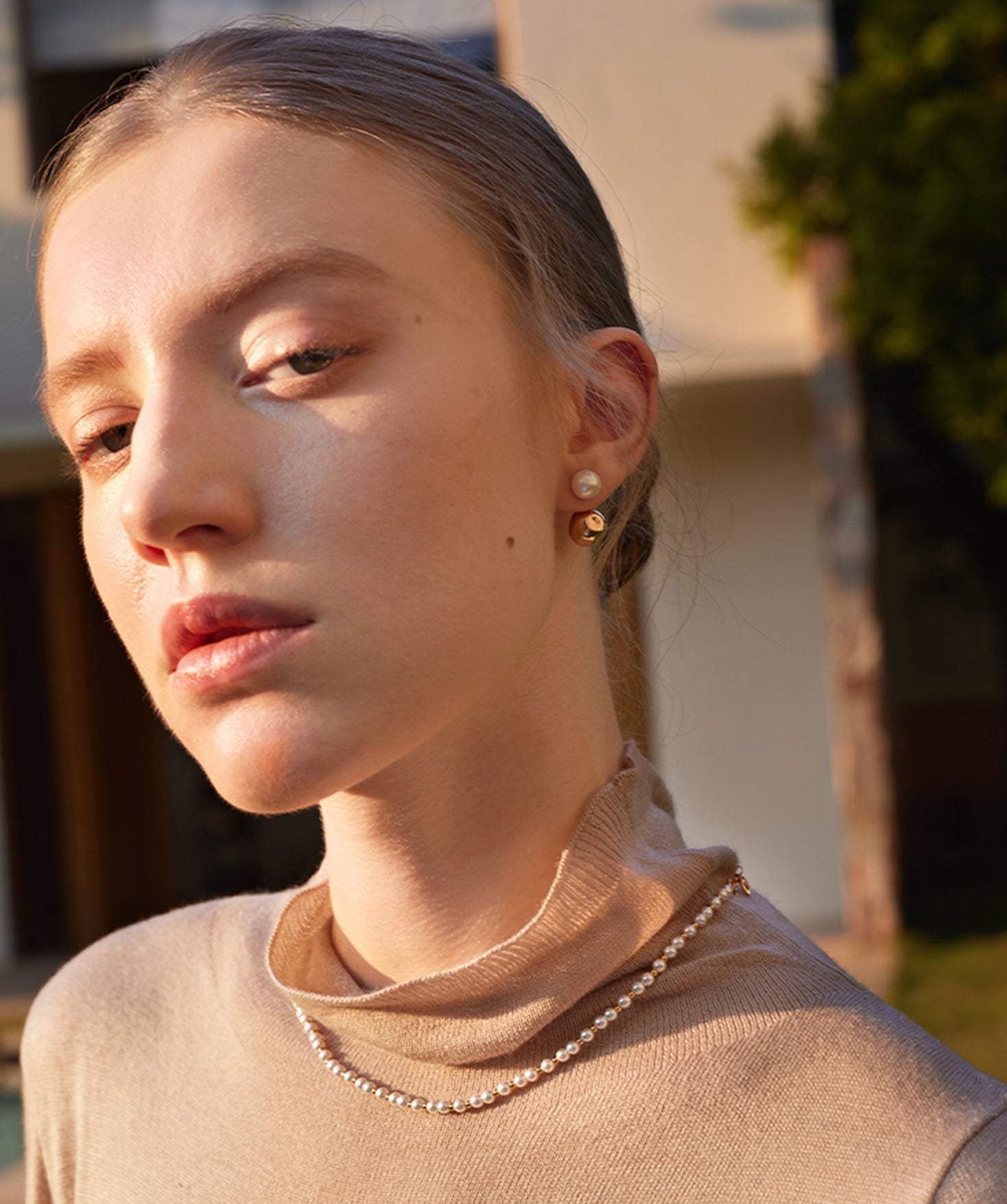 Gold Pearl Dual Stud Earrings – Modern Elegant 18K Gold Vermeil | MaiaMina