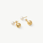 Gold Pearl Dual Stud Earrings – Modern Elegant 18K Gold Vermeil | MaiaMina