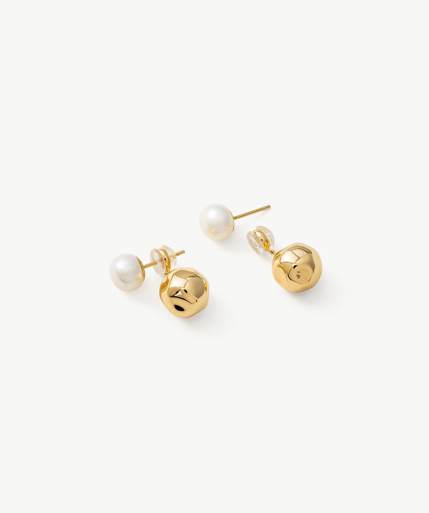 Gold Pearl Dual Stud Earrings – Modern Elegant 18K Gold Vermeil | MaiaMina