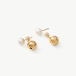 Gold Pearl Dual Stud Earrings – Modern Elegant 18K Gold Vermeil | MaiaMina