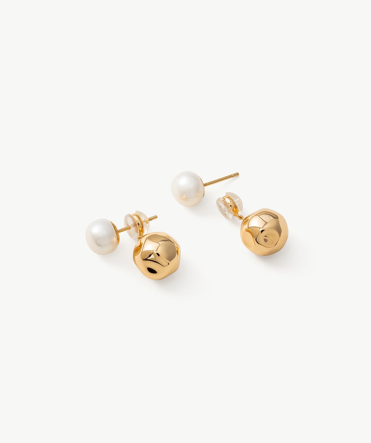 Gold Pearl Dual Stud Earrings – Modern Elegant 18K Gold Vermeil | MaiaMina