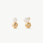 Gold Pearl Dual Stud Earrings – Modern Elegant 18K Gold Vermeil | MaiaMina