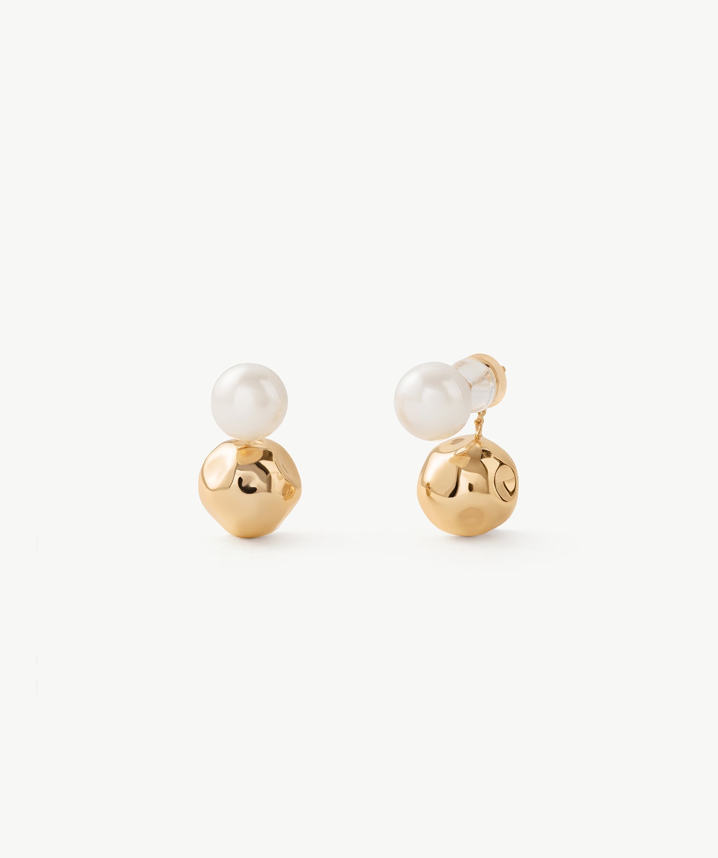 Gold Pearl Dual Stud Earrings – Modern Elegant 18K Gold Vermeil | MaiaMina