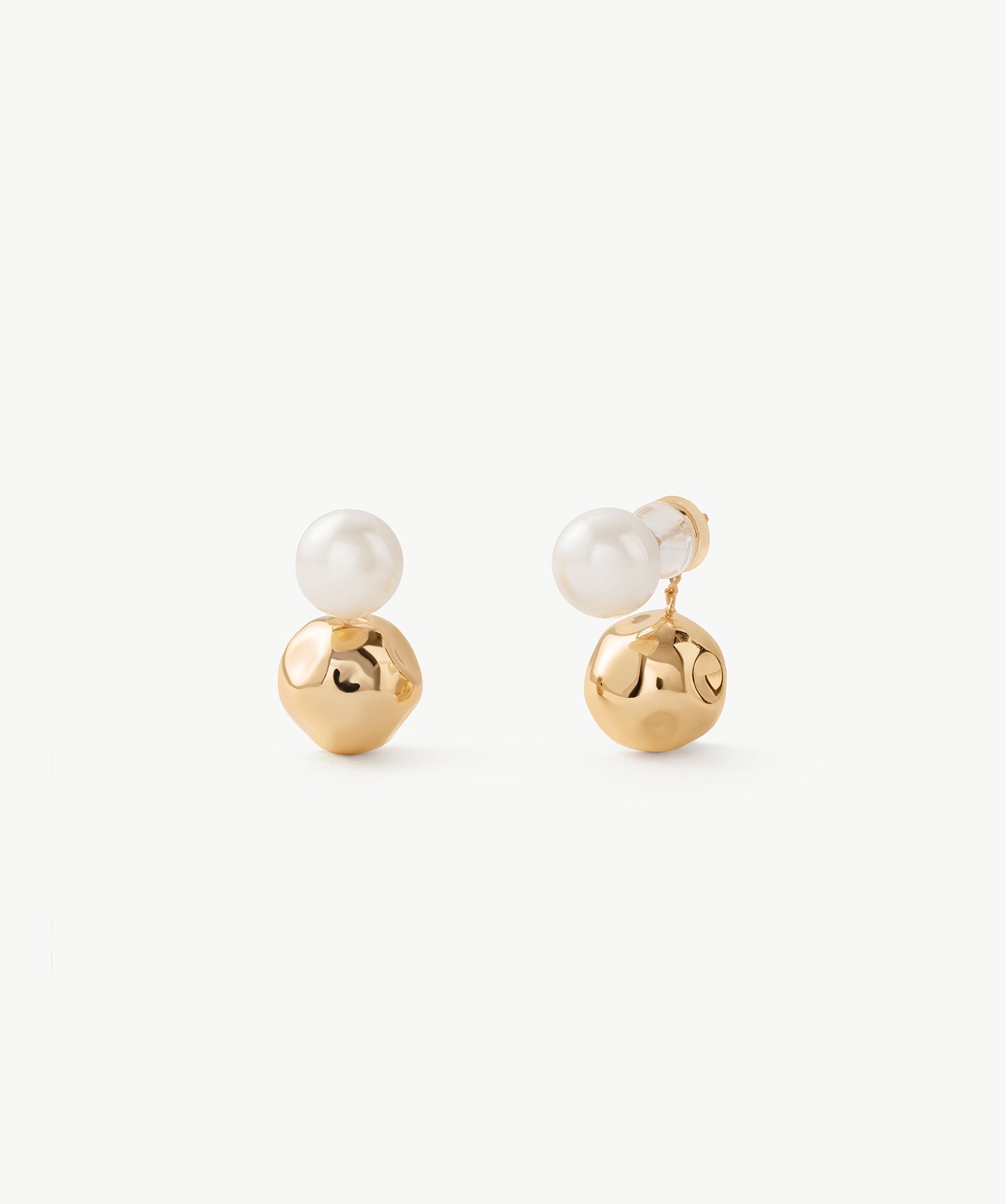 Gold Pearl Dual Stud Earrings – Modern Elegant 18K Gold Vermeil | MaiaMina