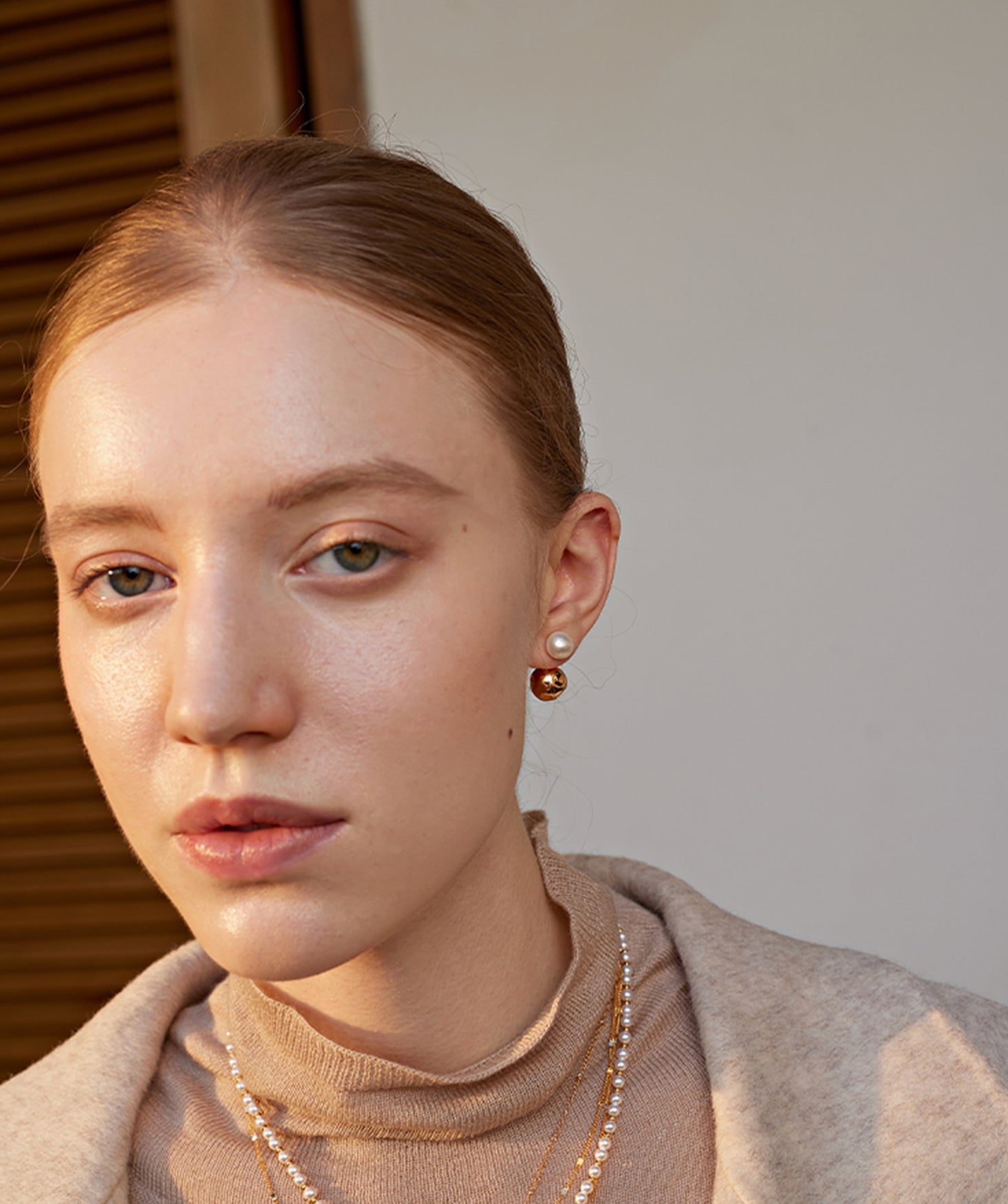 Gold Pearl Dual Stud Earrings – Modern Elegant 18K Gold Vermeil | MaiaMina