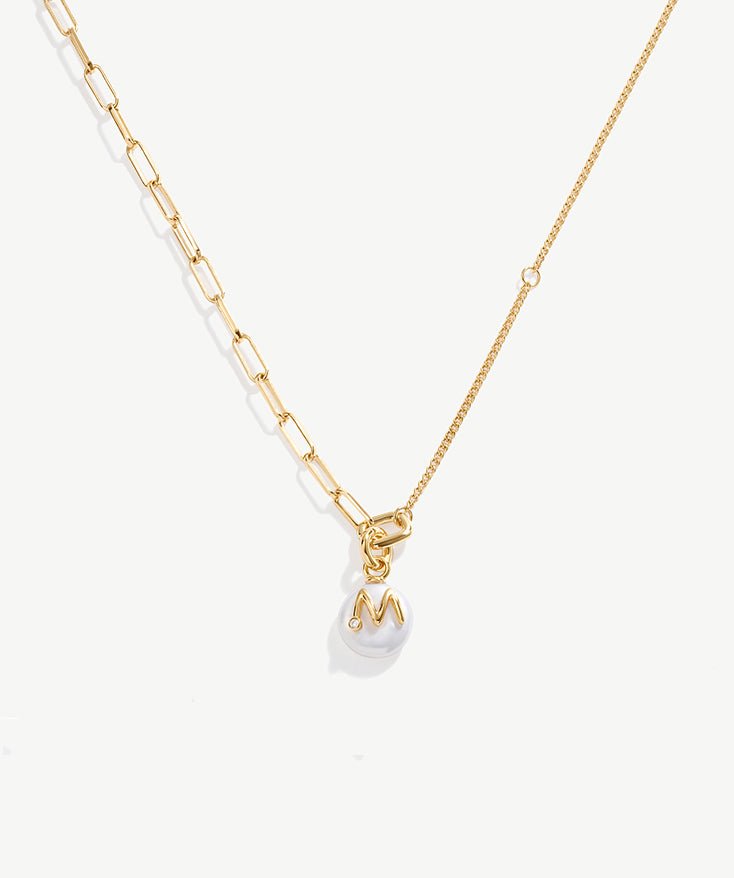 Personalized Initial Paperclip Necklace, 18K Gold Plated Baroque Pearl A-Z Letter Pendant Necklace for Women | MaiaMina 