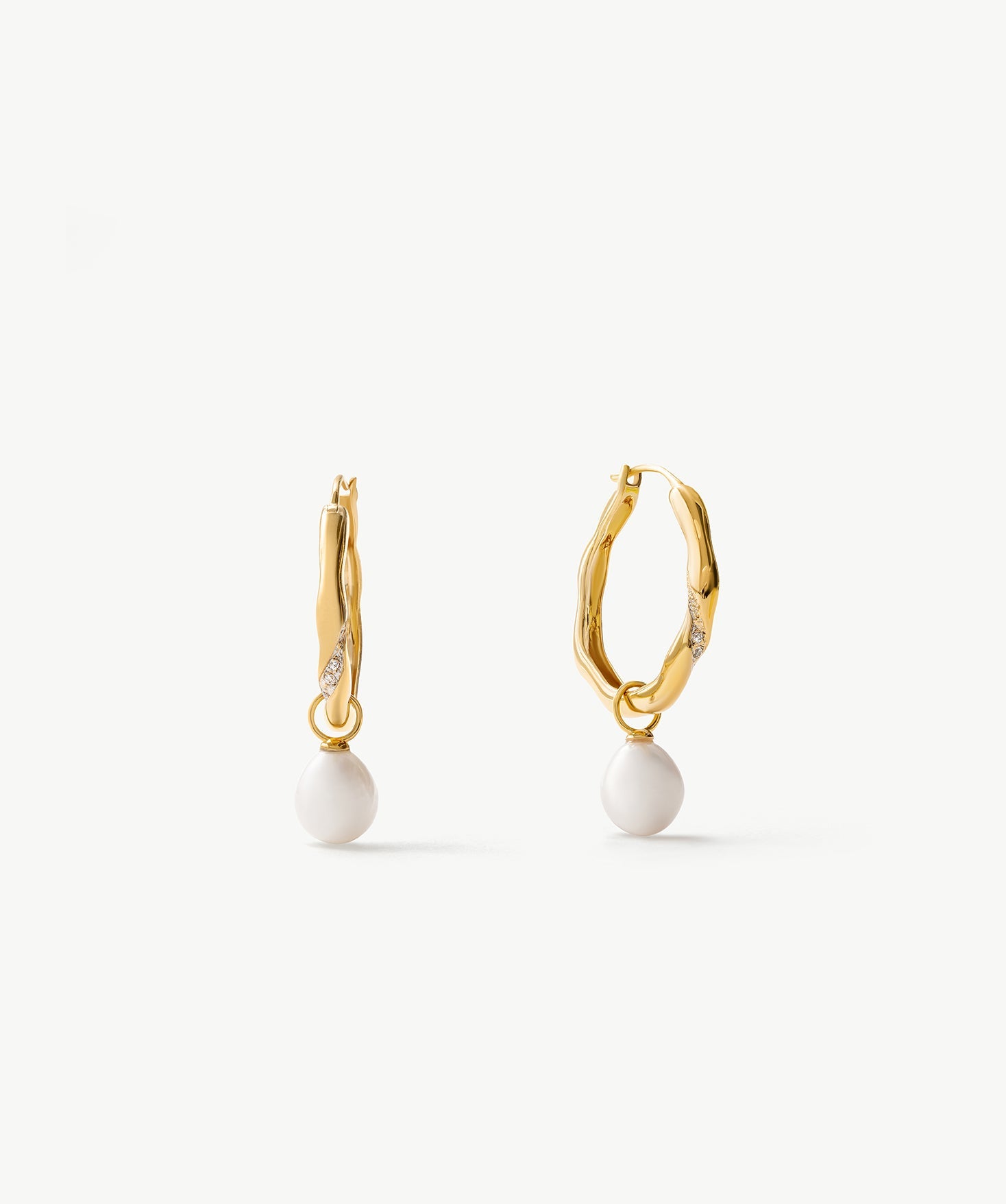Molten Pearl Pave Hoop Earrings – Detachable Freshwater Pearl Hoops | MaiaMina