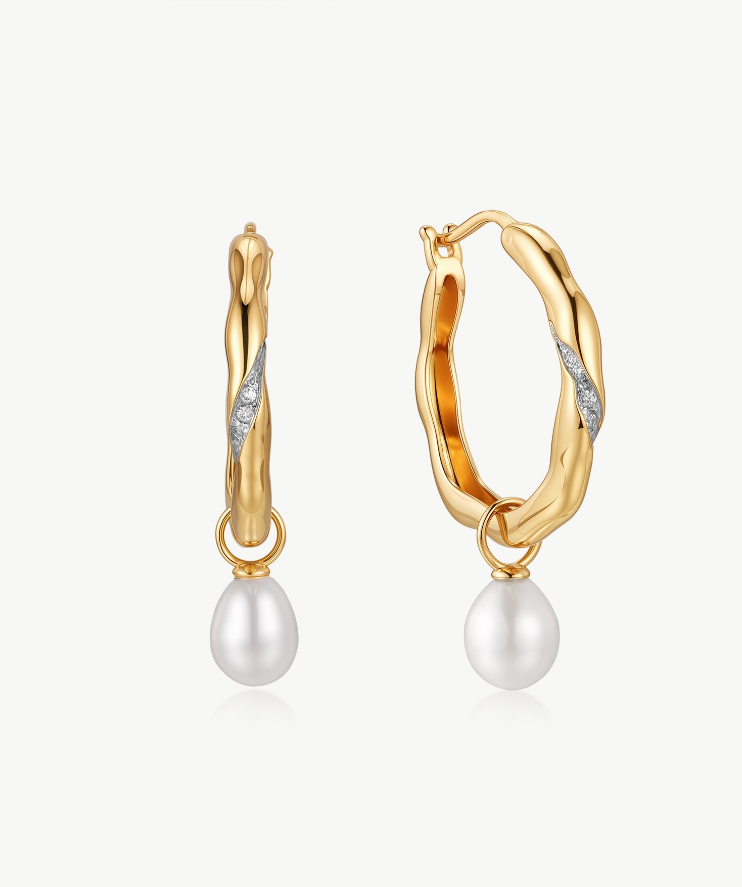 Molten Pearl Pave Hoop Earrings – Detachable Freshwater Pearl Hoops | MaiaMina