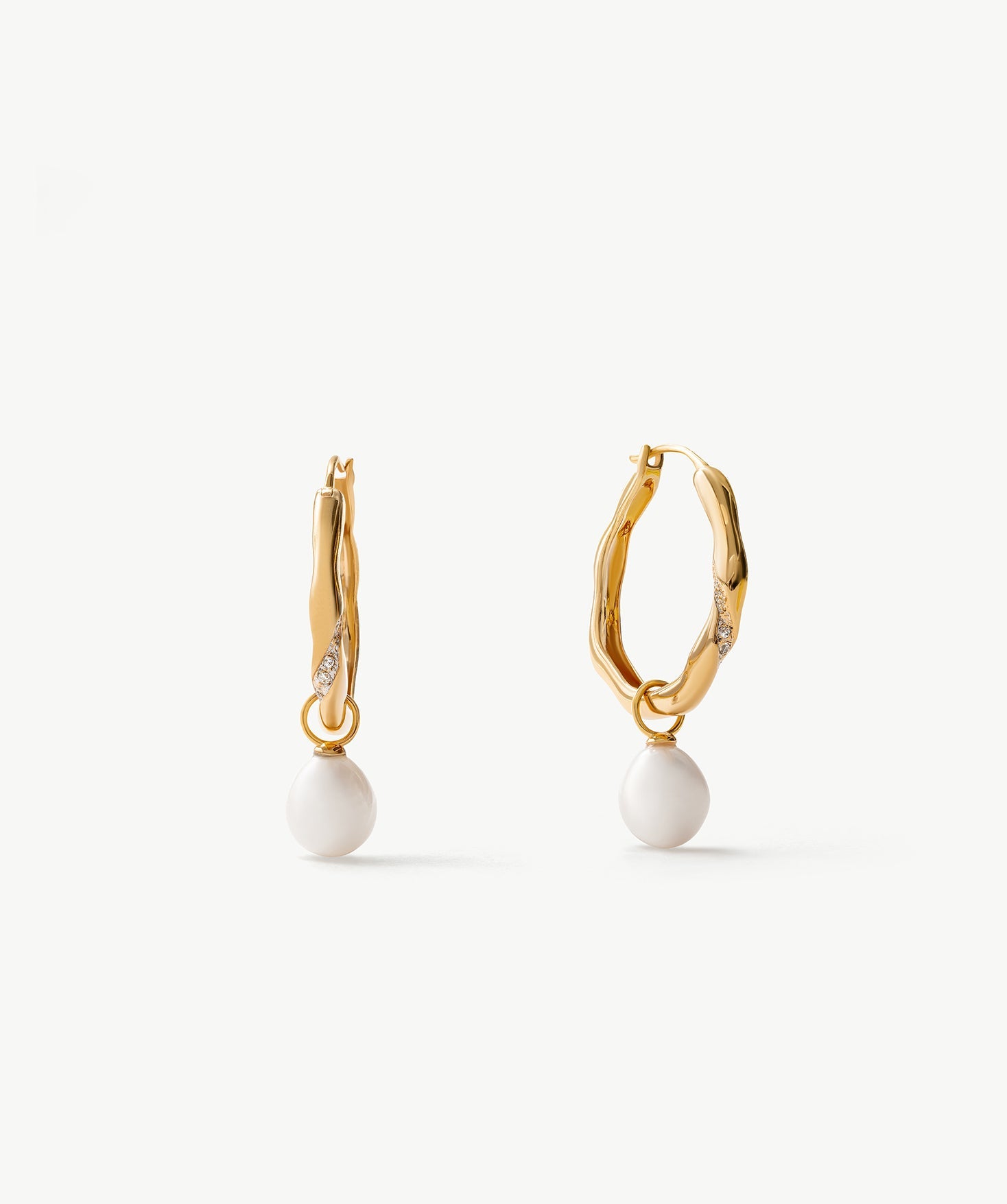 Molten Pearl Pave Hoop Earrings – Detachable Freshwater Pearl Hoops | MaiaMina