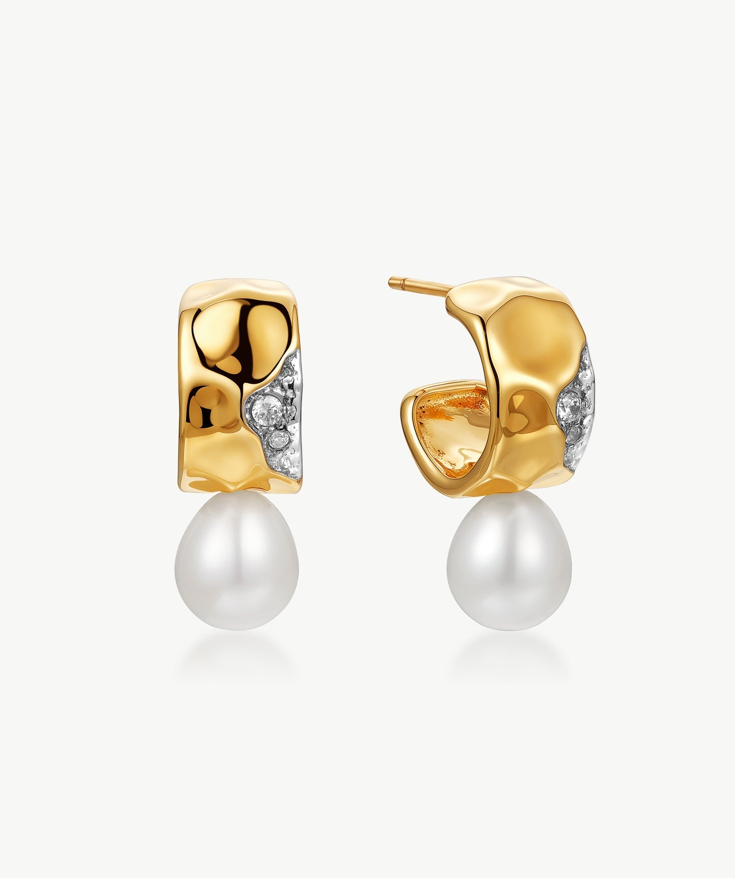 Gold Pearl Pave Mini Hoop Earrings – Sculptural 18K Gold Vermeil Jewelry | MaiaMina
