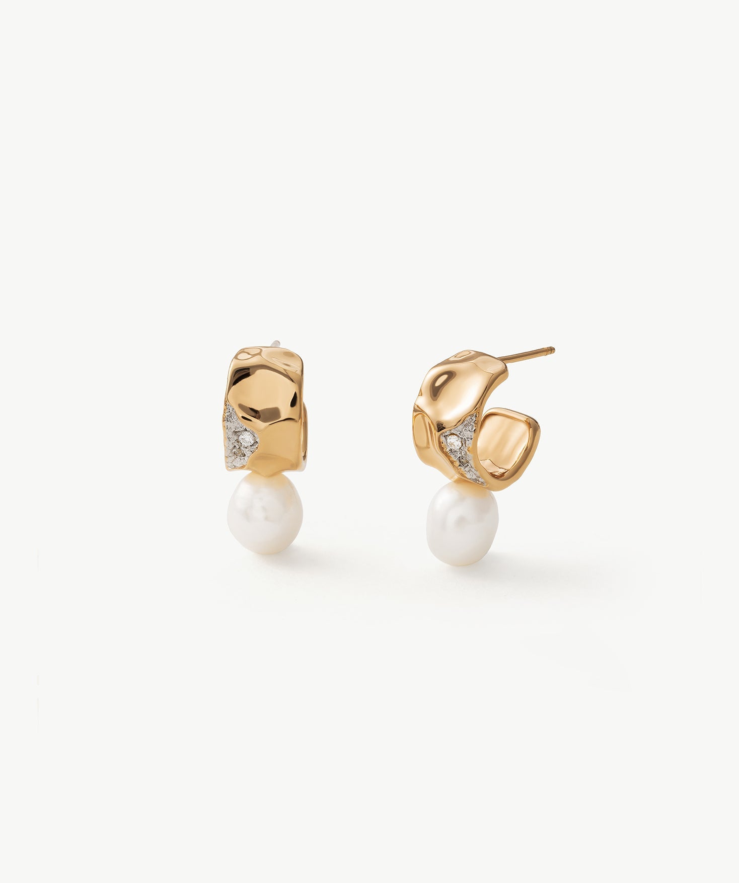 Gold Pearl Pave Mini Hoop Earrings – Sculptural 18K Gold Vermeil Jewelry | MaiaMina