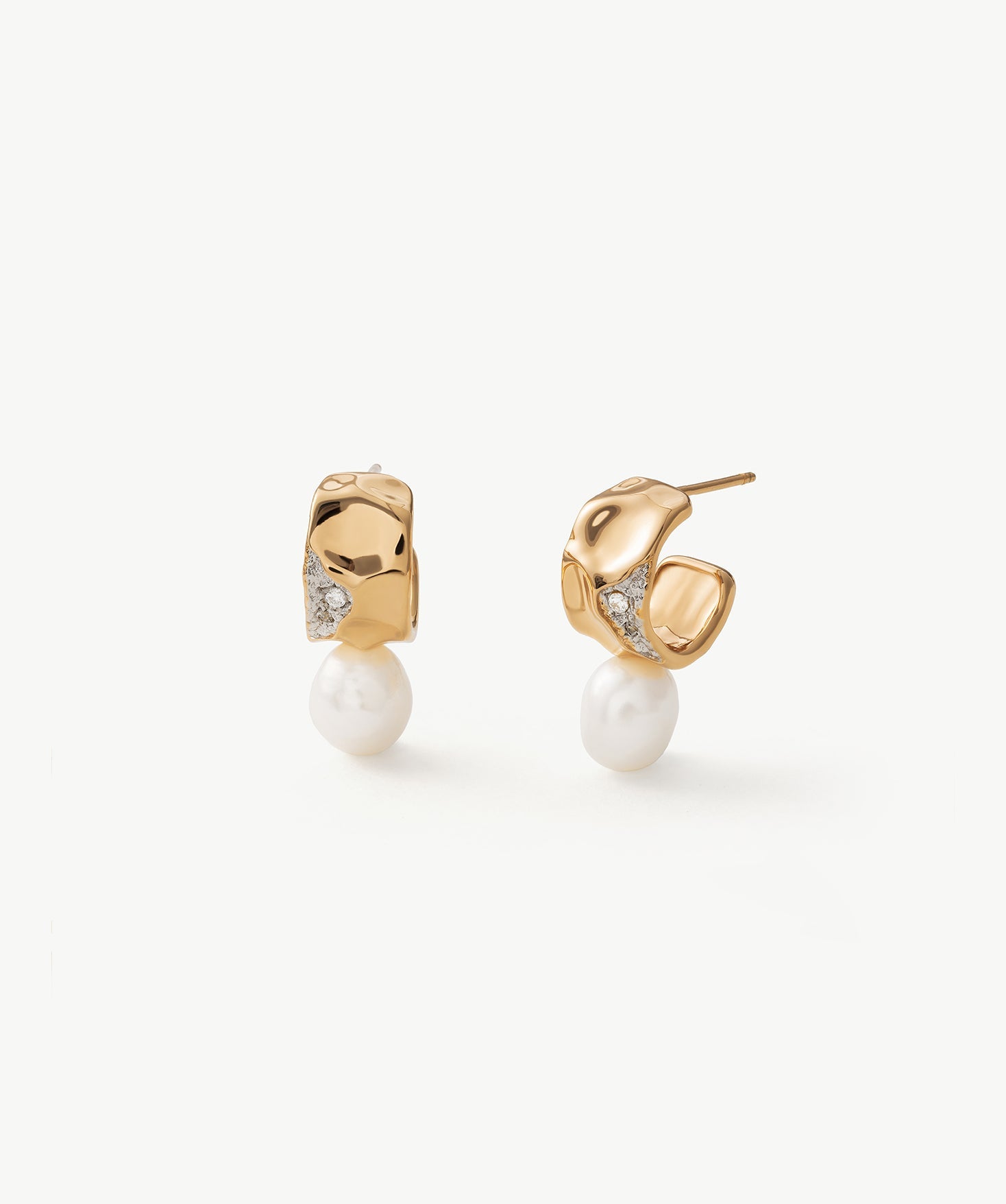 Gold Pearl Pave Mini Hoop Earrings – Sculptural 18K Gold Vermeil Jewelry | MaiaMina