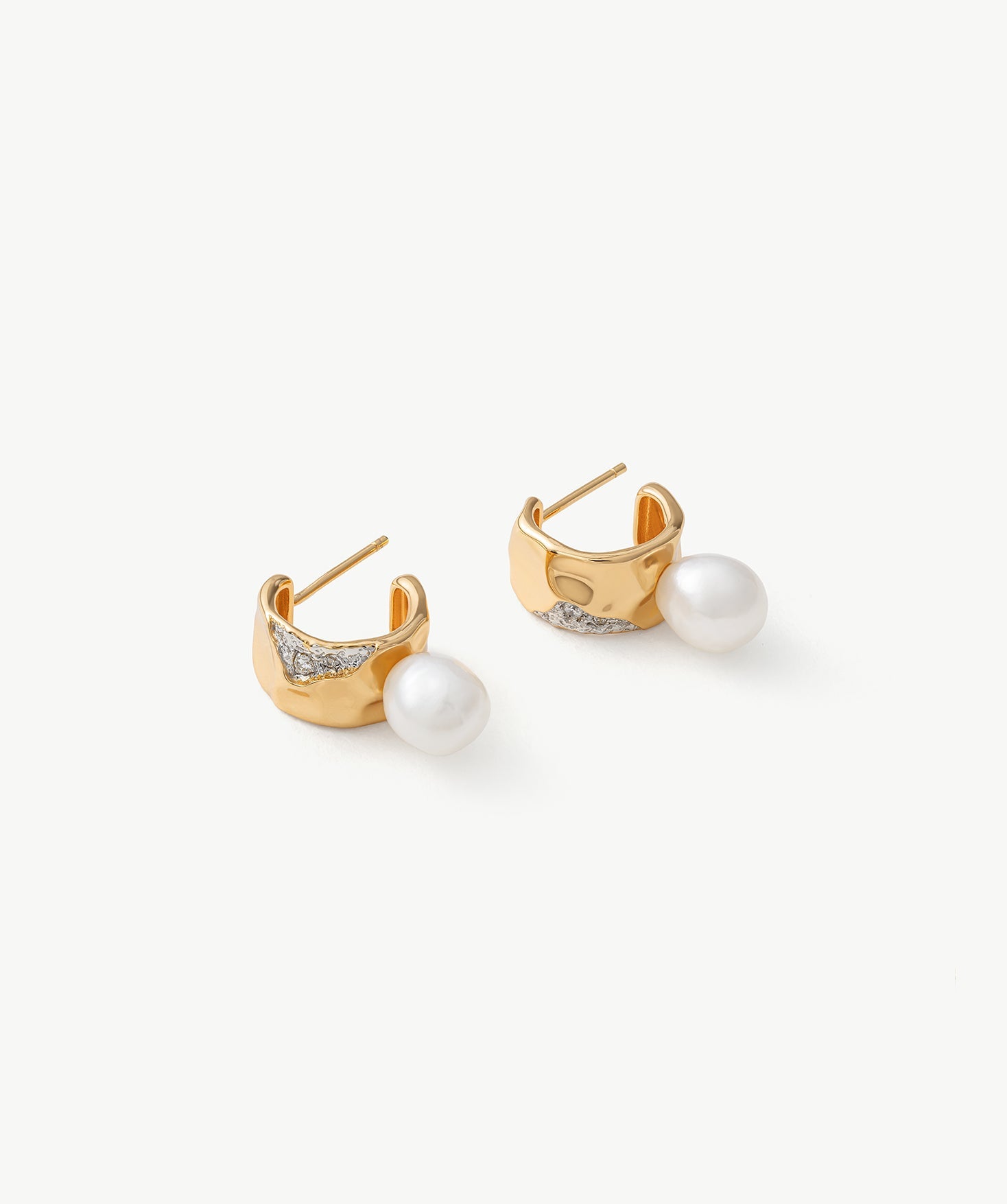 Gold Pearl Pave Mini Hoop Earrings – Sculptural 18K Gold Vermeil Jewelry | MaiaMina