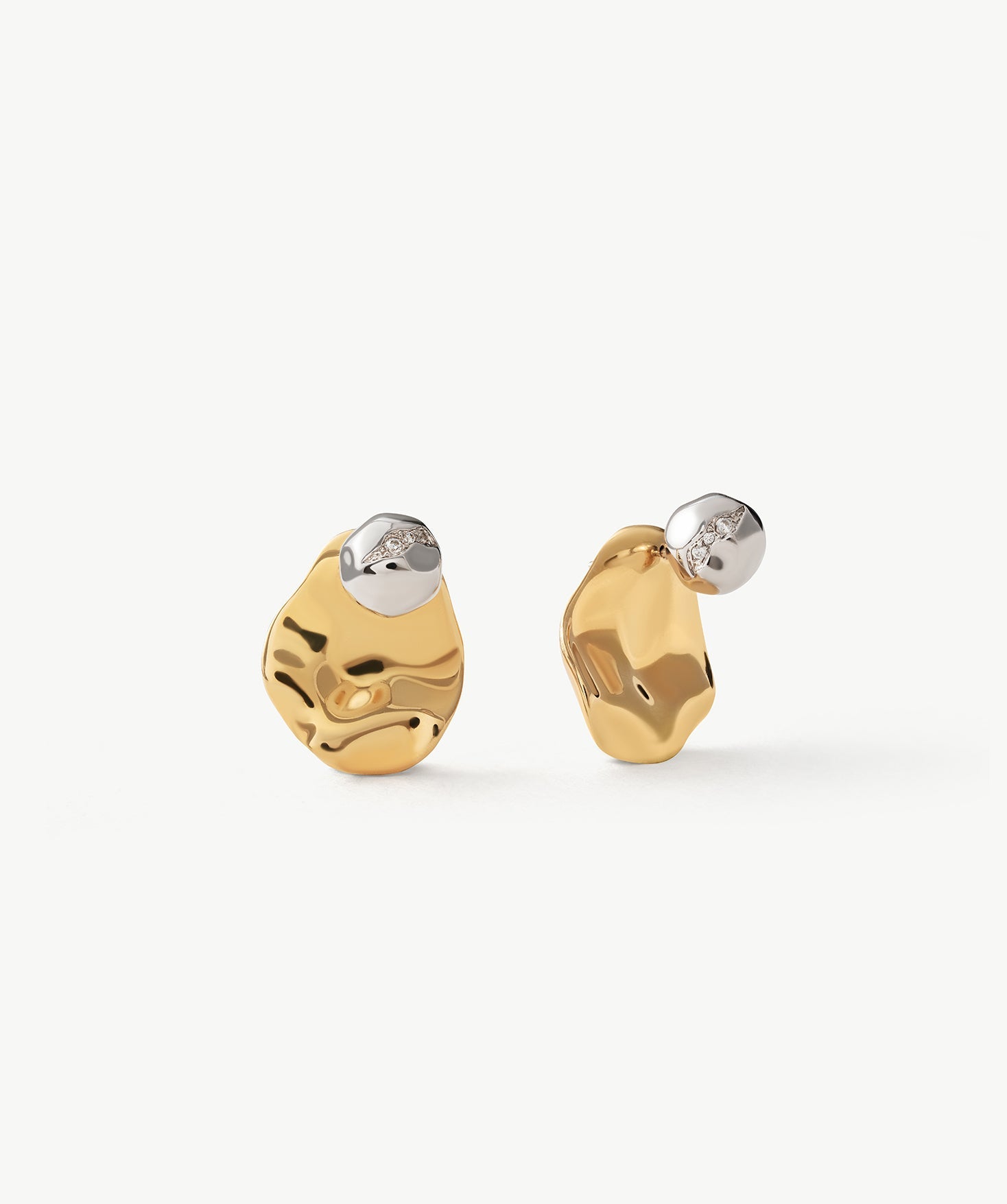 Molten Two-Tone Stud Earrings – Gold and Silver Sculptural Studs | MaiaMina