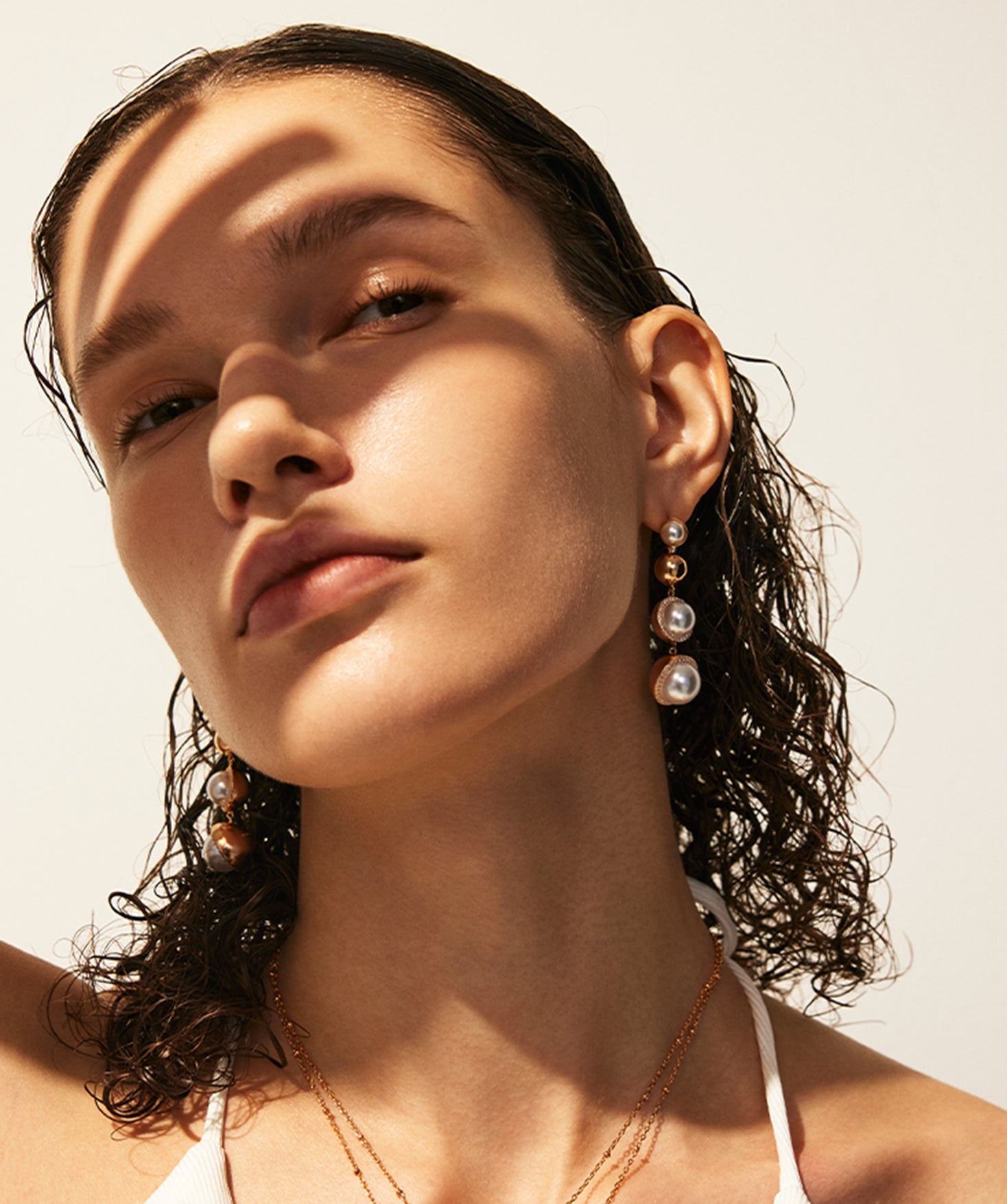 Elegant Pearl Drop Earrings with CZ Accents – Gold Moon Phase Jewelry | MaiaMina