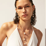 Elegant Pearl Drop Earrings with CZ Accents – Gold Moon Phase Jewelry | MaiaMina