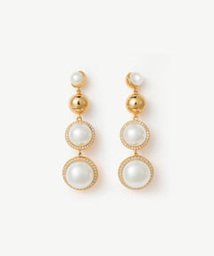 Elegant Pearl Drop Earrings with CZ Accents – Gold Moon Phase Jewelry | MaiaMina