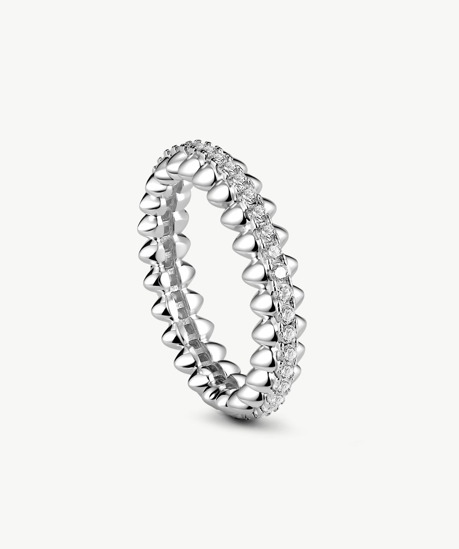 Rock Gemstone Pave Spike Eternity Ring in Silver – Modern Edge Band | MaiaMina