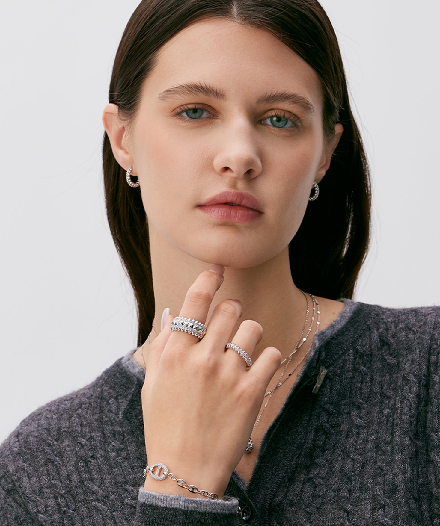 Rock Gemstone Pave Spike Eternity Ring in Silver – Modern Edge Band | MaiaMina