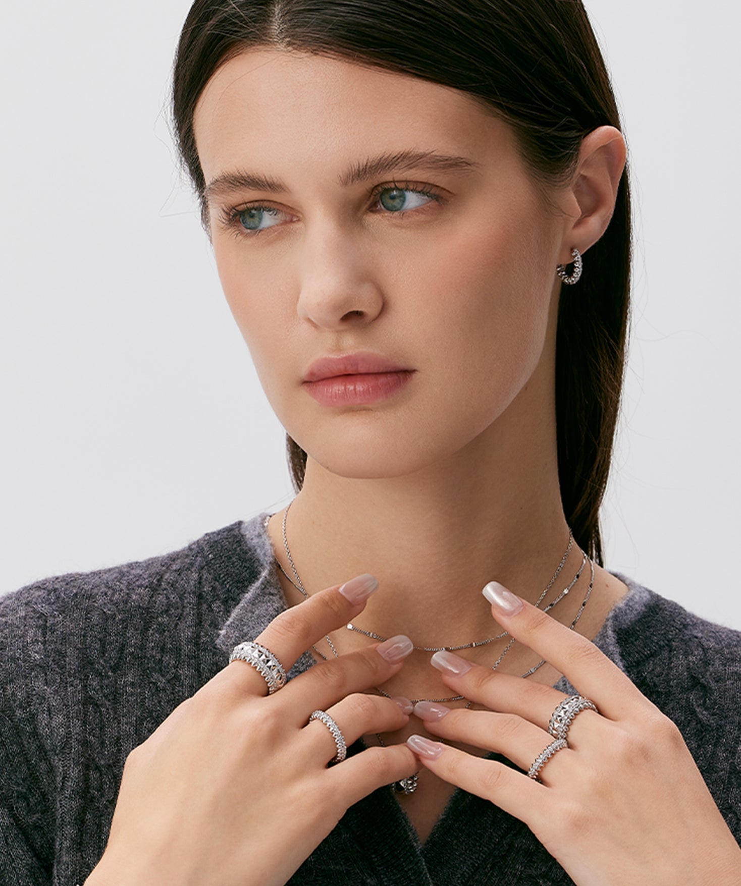 Rock Gemstone Pave Spike Eternity Ring in Silver – Modern Edge Band | MaiaMina