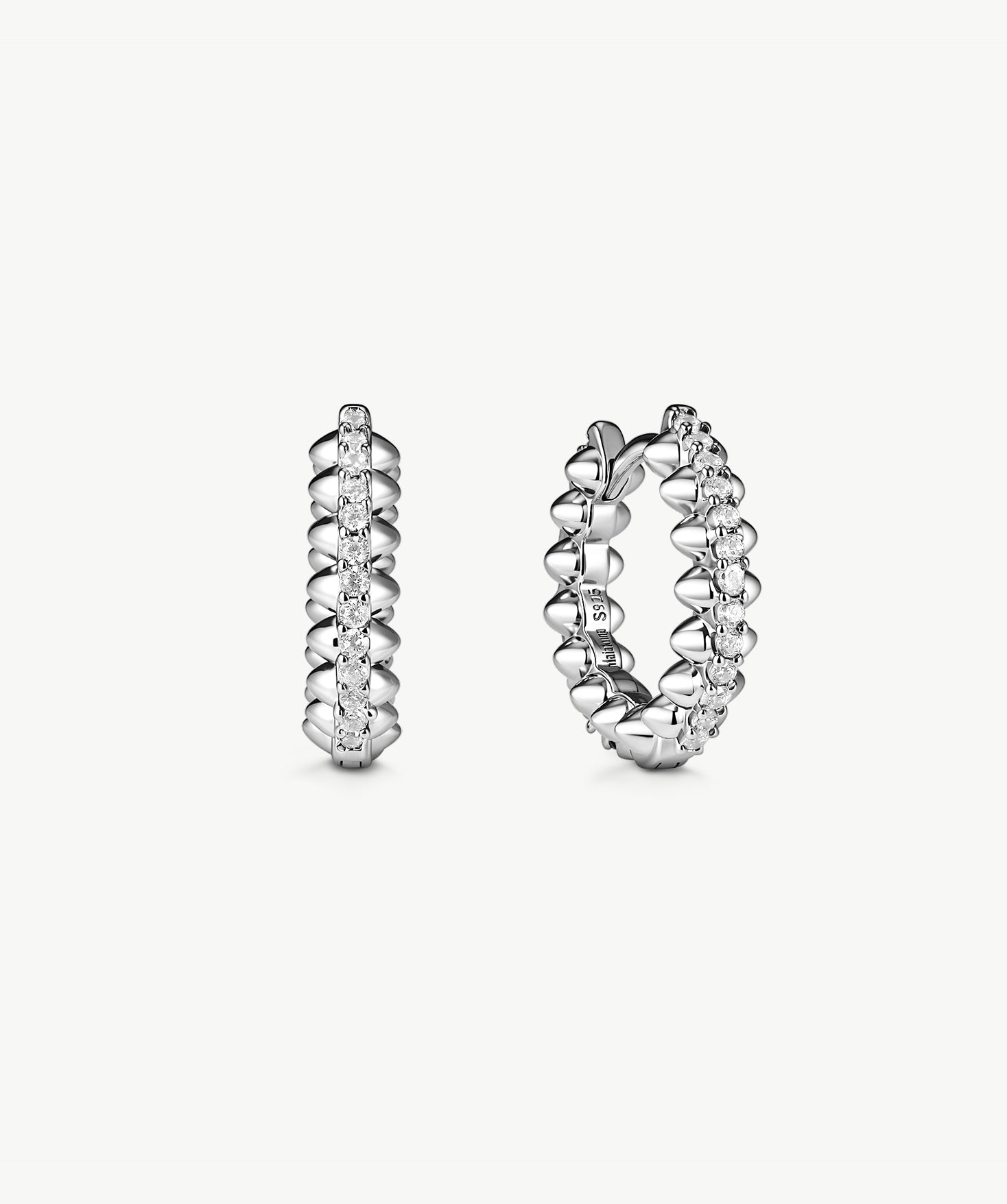 Rock Pave Spike Hoop Earrings in Silver – Edgy Modern Huggies | MaiaMina