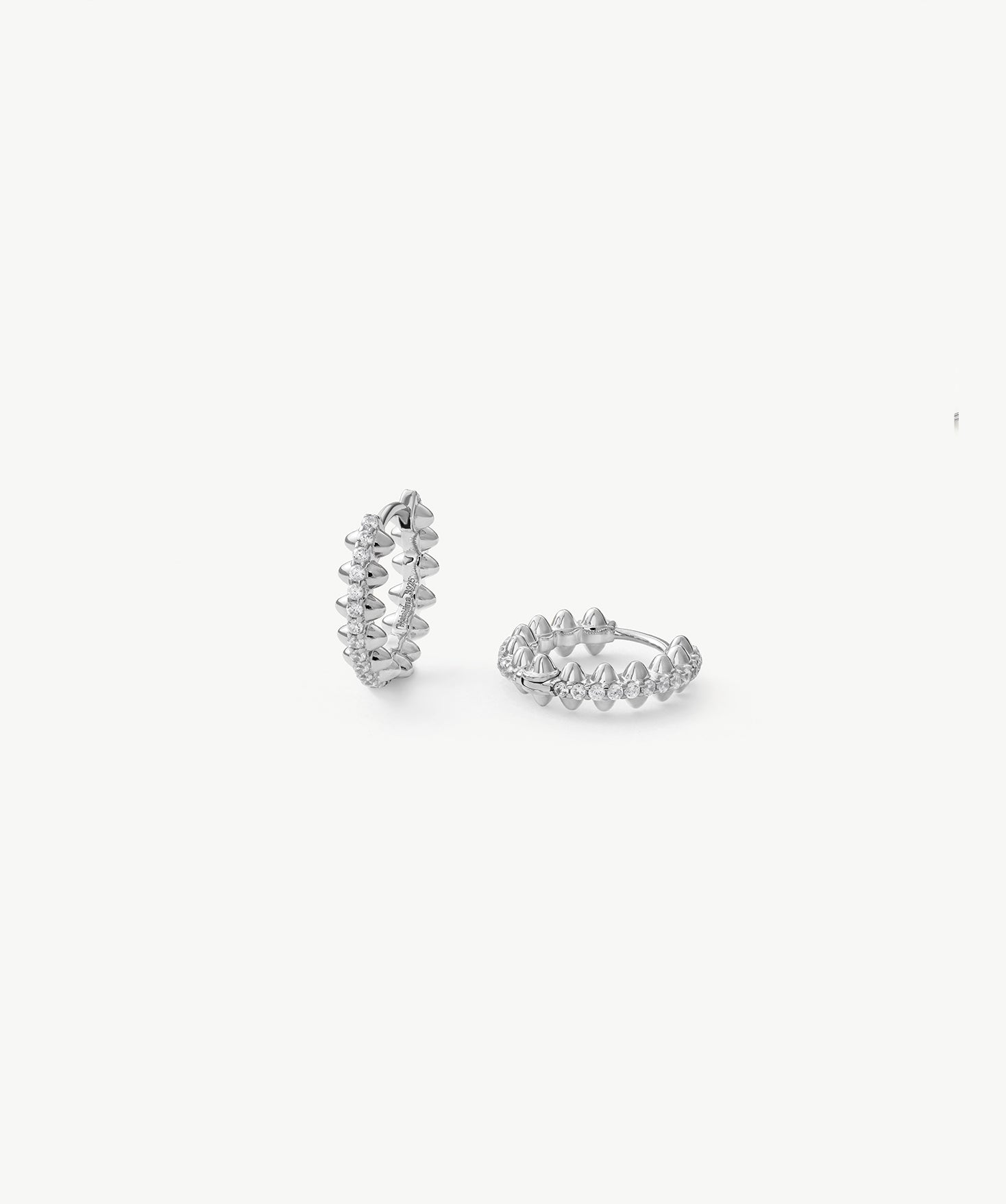Rock Pave Spike Hoop Earrings in Silver – Edgy Modern Huggies | MaiaMina