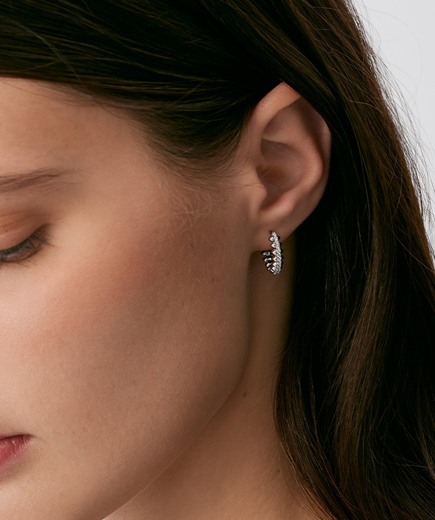 Rock Pave Spike Hoop Earrings in Silver – Edgy Modern Huggies | MaiaMina