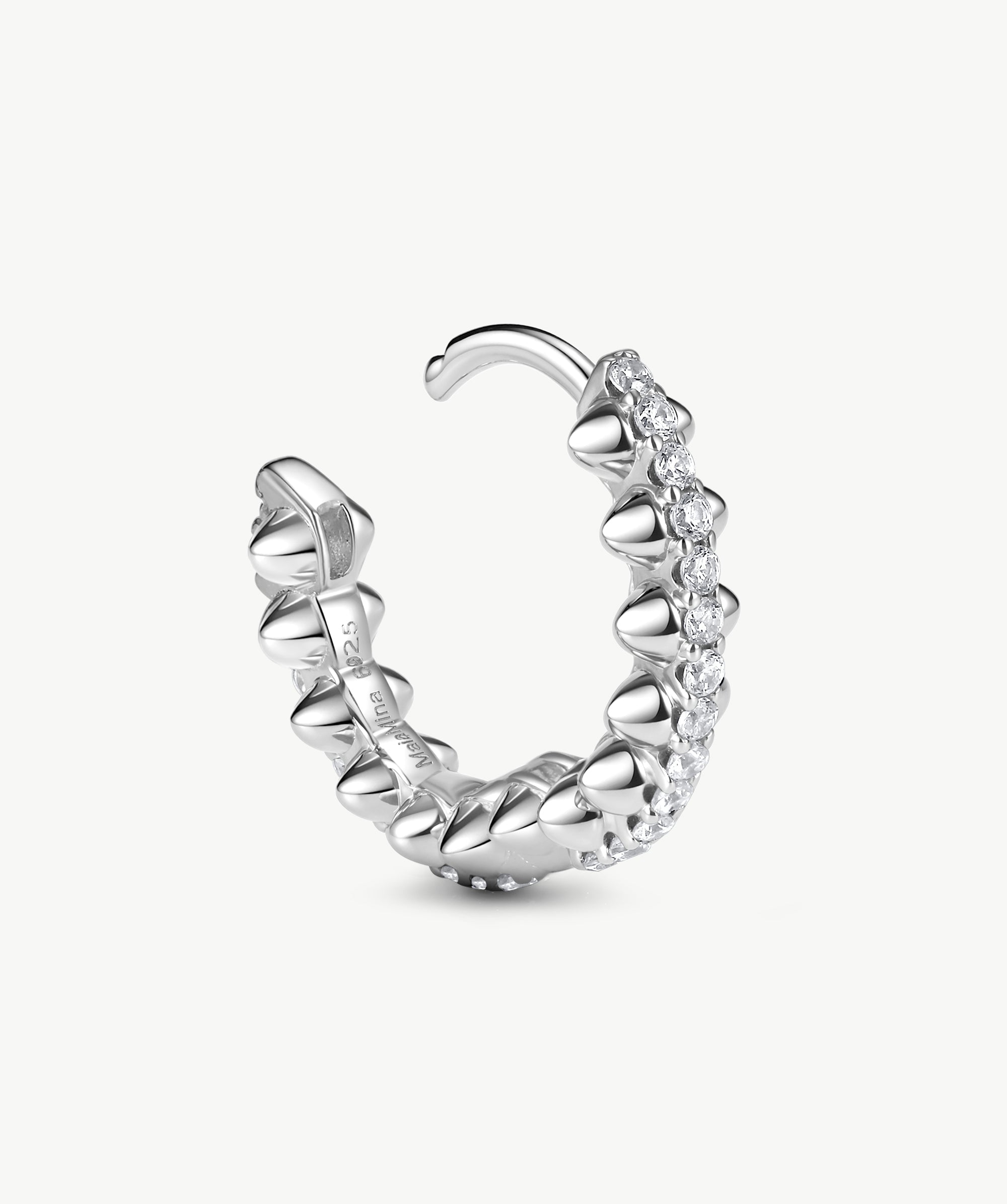 Rock Pave Spike Hoop Earrings in Silver – Edgy Modern Huggies | MaiaMina