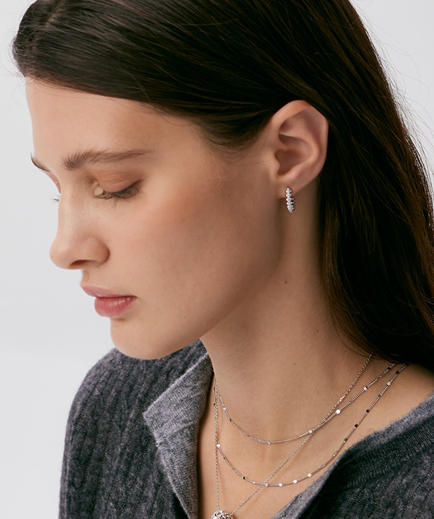 Rock Pave Spike Hoop Earrings in Silver – Edgy Modern Huggies | MaiaMina