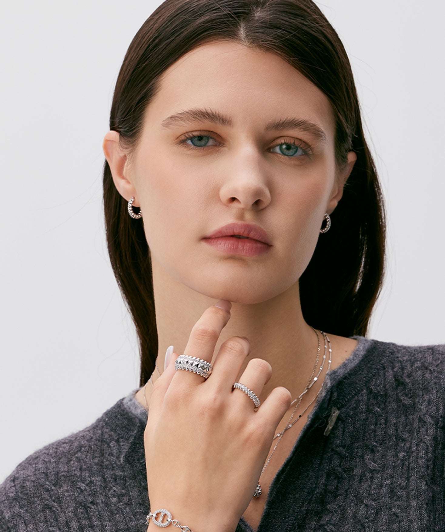 Rock Pave Spike Hoop Earrings in Silver – Edgy Modern Huggies | MaiaMina