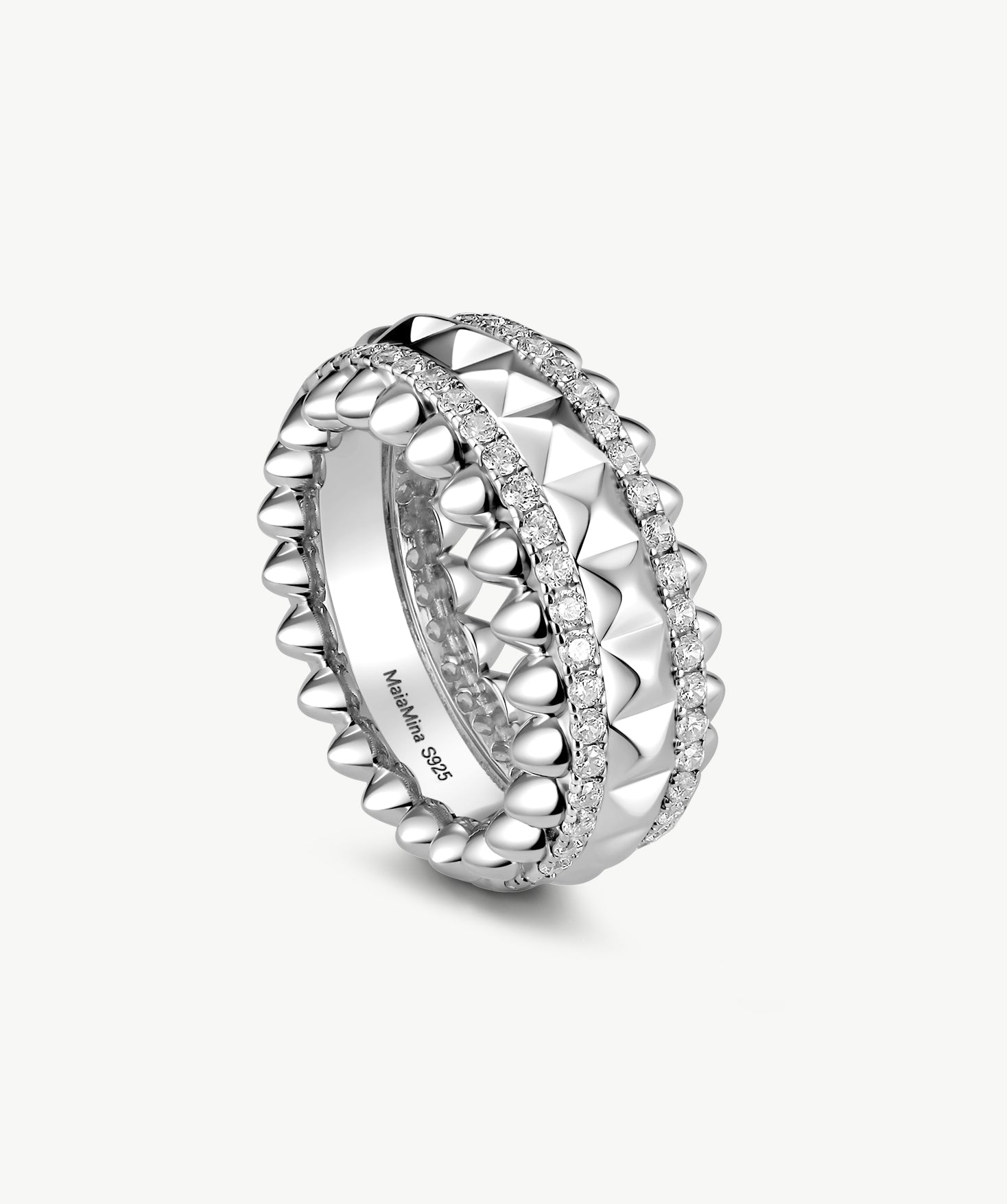Rock Gemstone Spike Band Ring in Silver – Edgy Statement Ring | MaiaMina