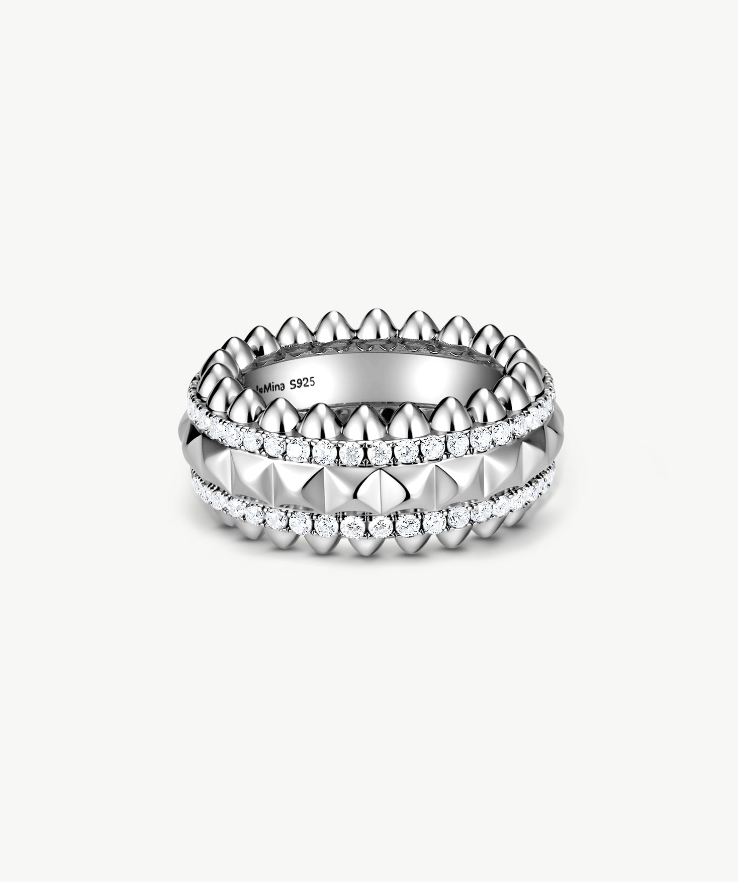 Rock Gemstone Spike Band Ring in Silver – Edgy Statement Ring | MaiaMina
