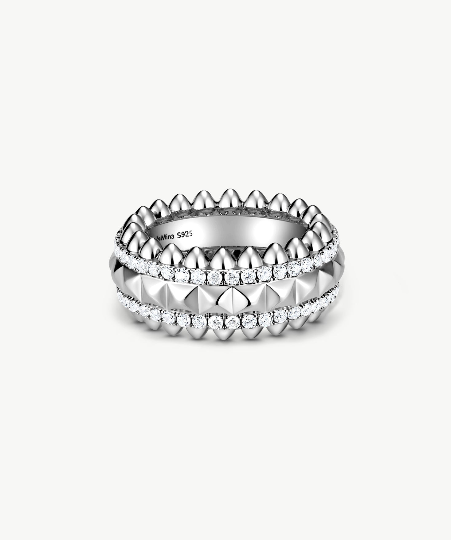 Rock Gemstone Spike Band Ring in Silver – Edgy Statement Ring | MaiaMina