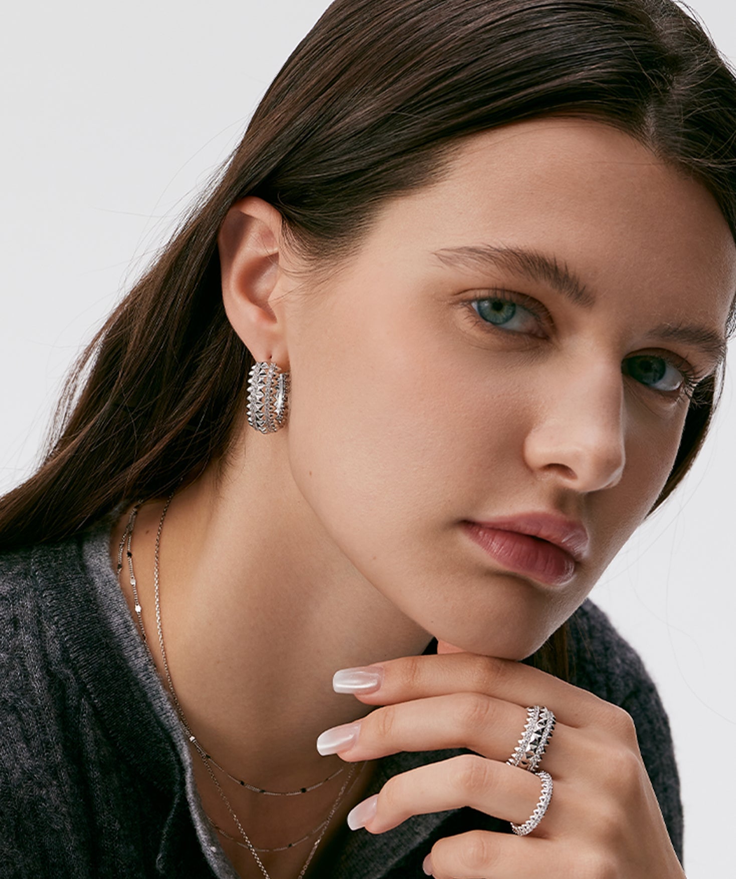 Rock Spike Hoop Earrings in Silver – Bold Modern Hoops | MaiaMina