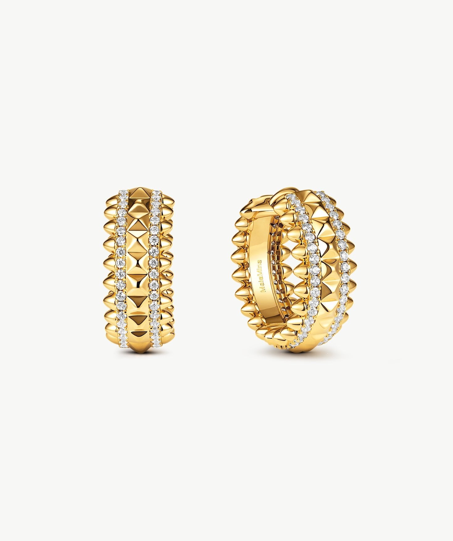 Rock Gemstone Spike Hoop Earrings | Gold-Plated Statement Hoops – MaiaMina