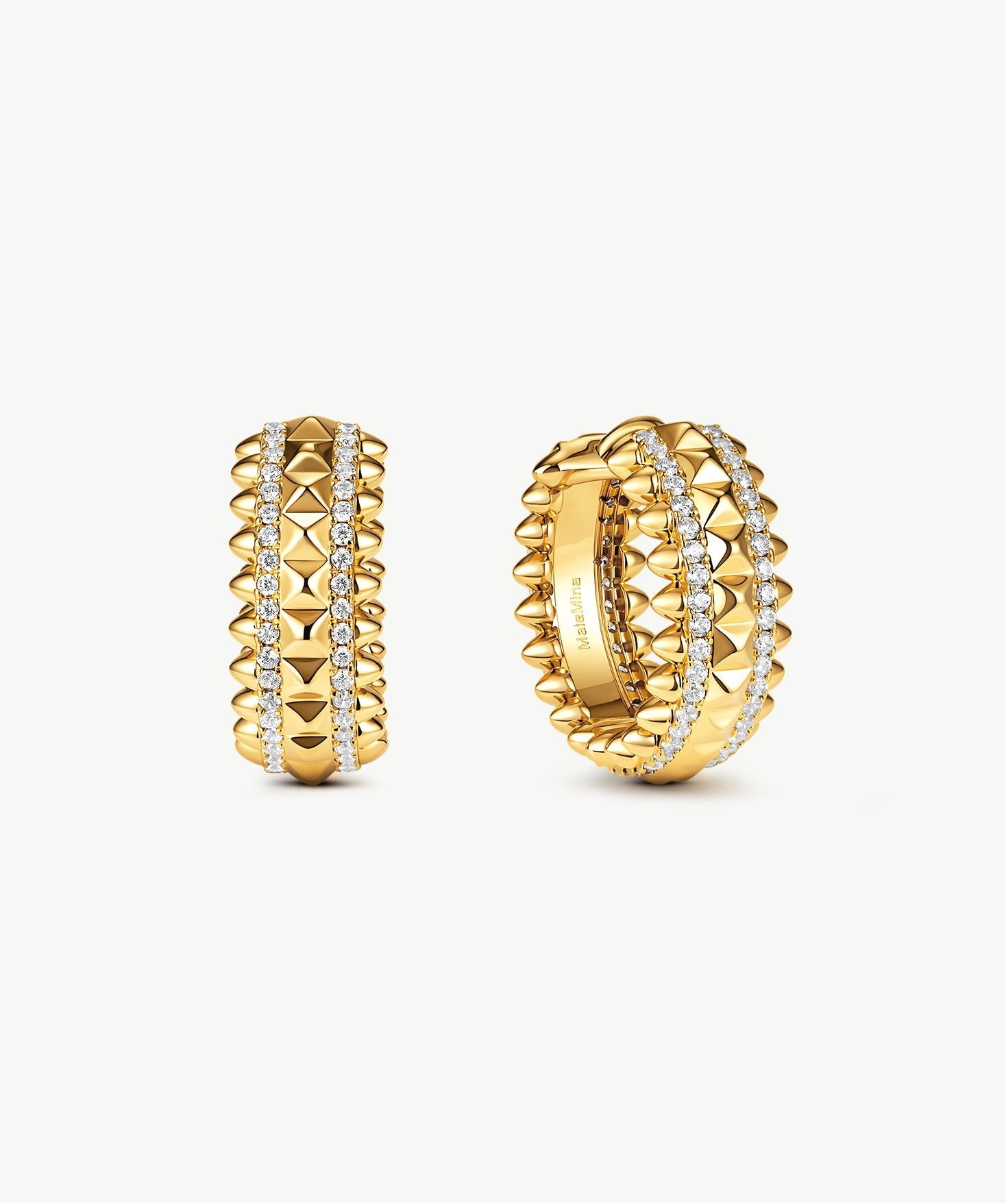 Rock Gemstone Spike Hoop Earrings | Gold-Plated Statement Hoops – MaiaMina