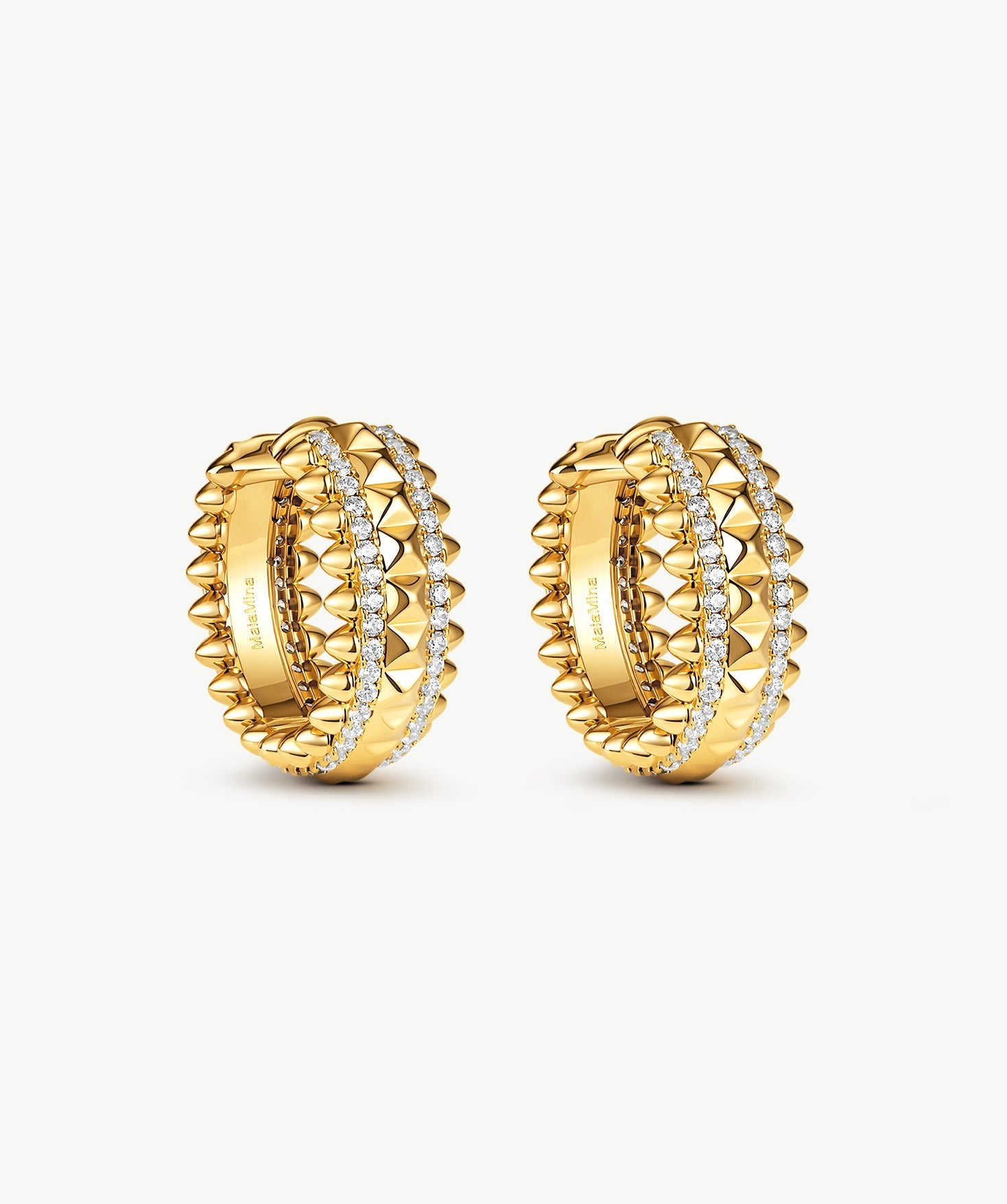 Rock Gemstone Spike Hoop Earrings | Gold-Plated Statement Hoops – MaiaMina