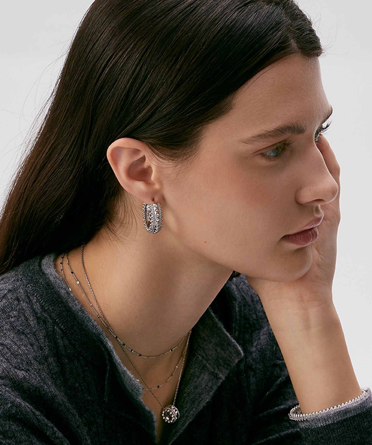 Rock Spike Hoop Earrings in Silver – Bold Modern Hoops | MaiaMina