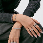 Rock Spike Lock Bangle in Silver – Edgy Zirconia Bracelet | MaiaMina